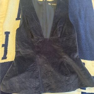 Zara Dark Blue Corduroy Peplum Top